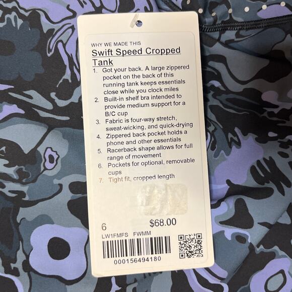 Lululemon Swift Speed Cropped Tank Top Flower Meld Multi Size 6 - Picture 2 of 8